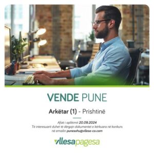 VENDE PUNE – Arkëtar/Cashier (1) Prishtinë